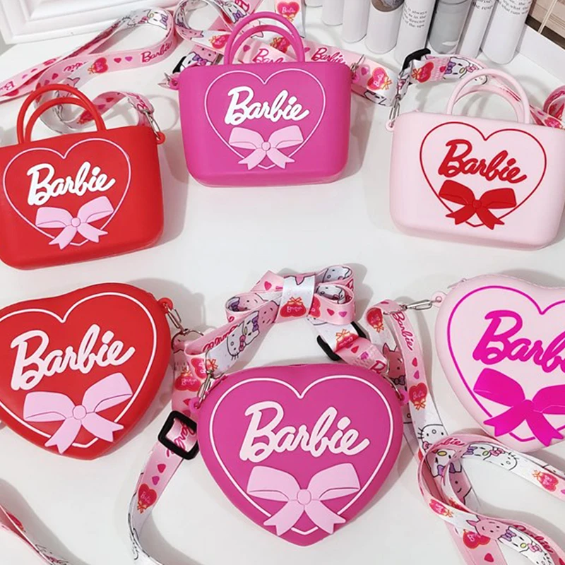Bow Heart-shaped Barbie Cross Shoulder Bags Silicone Wallet Outgoing Storage - £11.38 GBP