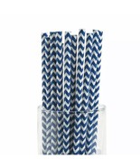 Navy Blue Chevron Paper Straws - Birthday Baby Shower Party Supplies - 2... - $16.12 CAD