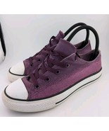 Purple Glitter Converse Kids Size 4 Glittery Low Top Junior Double Tongu... - £9.97 GBP