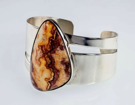 Jay King Dtr Argent Sterling Manchette Avec Grand Jasper, Magnifique - $3,695.03 MXN