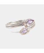 925 Sterling Silver Ring Purple Sapphire Double Teardrop Stone Size 5.5 ... - £19.45 GBP