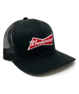 BUDWEISER SCRIPT LOGO BLACK MESH TRUCKER SNAPBACK HAT CAP ADJUSTABLE CUR... - $24.65