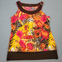 Maurices Women Tank Top Size M Dressy Stretch Floral Brown Pink Round Neck Shirt - £8.42 GBP