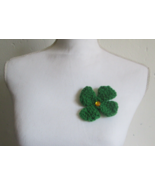 Vintage Handmade Crochet St Patrick&#39;s Day Green Shamrock Lapel Pin - $7.92