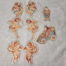 LOT OF 8 Vintage Angel And Santa Christmas Ornaments Die Cut Cardboard V... - $182.14 MXN