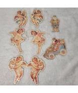 LOT OF 8 Vintage Angel And Santa Christmas Ornaments Die Cut Cardboard V... - $182.14 MXN