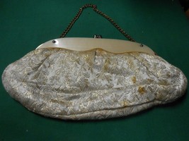 Great LADIES HANDBAG CLUTCH ..Cloth with Gold Accents-Ivory Slab on Top-... - $19.39