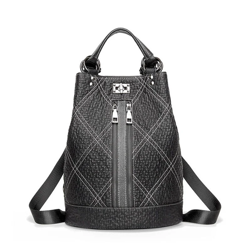 Women Soft Leather Black Backpack  Leather Backpacks Girls Anti Theft Mochila  B - £46.28 GBP