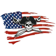 USA Flag - Pirate Skull w/ Cross Swords Vinyl Decal - Car Truck RV Boat - £5.53 GBP+