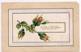 Holiday Postcard Embossed Happy New Year Rosebuds - £2.31 GBP