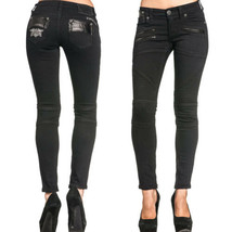 Affliction Raquel Avenge Faux Leather Angel Wings Womens Skinny Jeans Black NEW - £84.19 GBP
