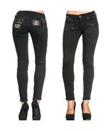 Affliction Raquel Avenge Faux Leather Angel Wings Womens Skinny Jeans Bl... - $106.24