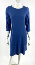 Eileen Fisher Dress Sz Small Blue Solid Stretch Knit Tie Back 3/4 Sleeve Womens - £50.40 GBP