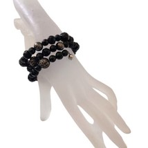 Memory Wire Beaded Bracelet Black Glass Wrap Multi Strand Faceted Goth Witchcore - £13.35 GBP