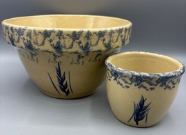 Robinson Ransbottom Roseville Blue Spongeware Mixing Bowl Set Wheat - $487.98 MXN