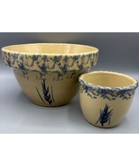 Robinson Ransbottom Roseville Blue Spongeware Mixing Bowl Set Wheat - $487.98 MXN