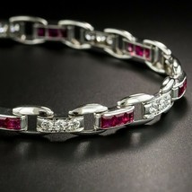 12.20Ct Princess Cut Simulated Ruby   Gold Plated 925 Silver Bracelet - £155.74 GBP