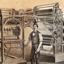 Rotary Printing Press 1876 Worlds Fair Centennial Expo Victorian Woodcut... - £79.92 GBP