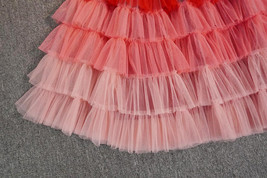 Red Tiered Tulle Skirt Outfit Women Plus Size Layered Tulle Maxi Skirt image 9