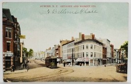 Auburn NY  Genessee &amp; Market Sts Trolley 1909 to Sutton Dover DE Postcard T11 - £4.65 GBP