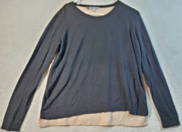 Jennifer Lopez Sweater Women Large Black Beige Knit Nylon Long Sleeve Round Neck - £12.13 GBP