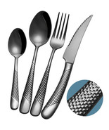 16-Piece ​Modern Black Hammered Silverware Set - £139.52 GBP