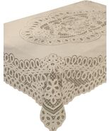 Vinyl Crochet Lace Tablecloth Ivory 60x104 Stain-Resistant Wipeable Durable - $21.73