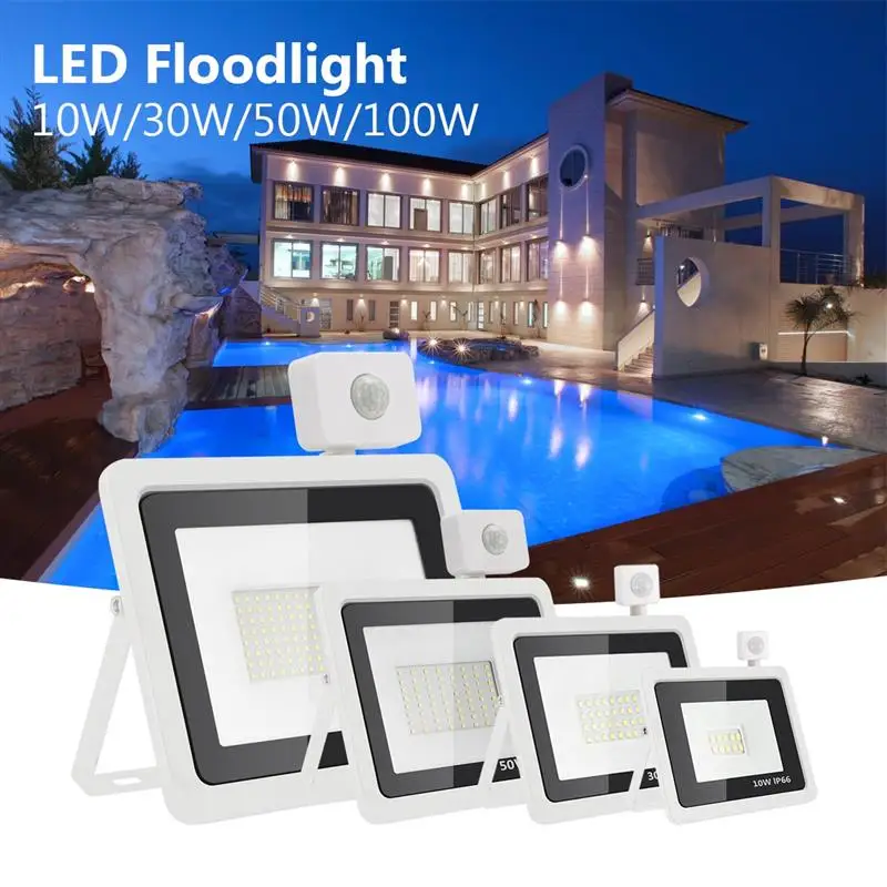 White  PIR Motion Sensor LED Flood Light 10W  20W 30W 50W AC220V Floodlights IP6 - £146.10 GBP