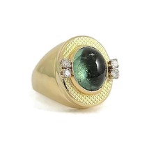 Vintage 1960&#39;s Oval Green Tourmaline Diamond Ring 18K Yellow Gold, 9.40 ... - $2,795.00