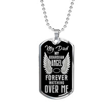 Guardian Angel Is Dad Memorial Necklace Stainless Steel or 18k Gold Dog Tag 24&quot; - £37.92 GBP+