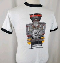 Vintage Baldwin Locomotive T-Shirt Medium Ringer Single Stitch Deadstock... - £25.02 GBP