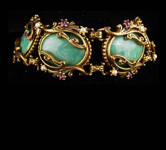 Vintage GOTHIC Bracelet -art nouveau slag Big Bracelet Purple rhinestone accents - £179.82 GBP