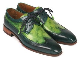 Paul Parkman Mens Shoes Derby Green Dual Tone Wingtip Handmade 6931GRN - £319.33 GBP
