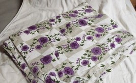 Jeffrey Banks Purple Floral Flower Bedspread Blanket Throw 84x94 Fabric - $8.99