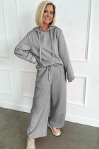 Gray Solid Color Drawstring Hoodie and Wide Leg Pants Set - $673.91 MXN