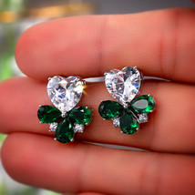 Wind Earrings Flower Heart-Shaped Zircon Ear Studs Women&#39;s Earrings - £7.98 GBP