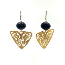 Vintage Signed 14k Gold Filled Black Onyx Filigree Dangle Lever back Earrings - £68.32 GBP