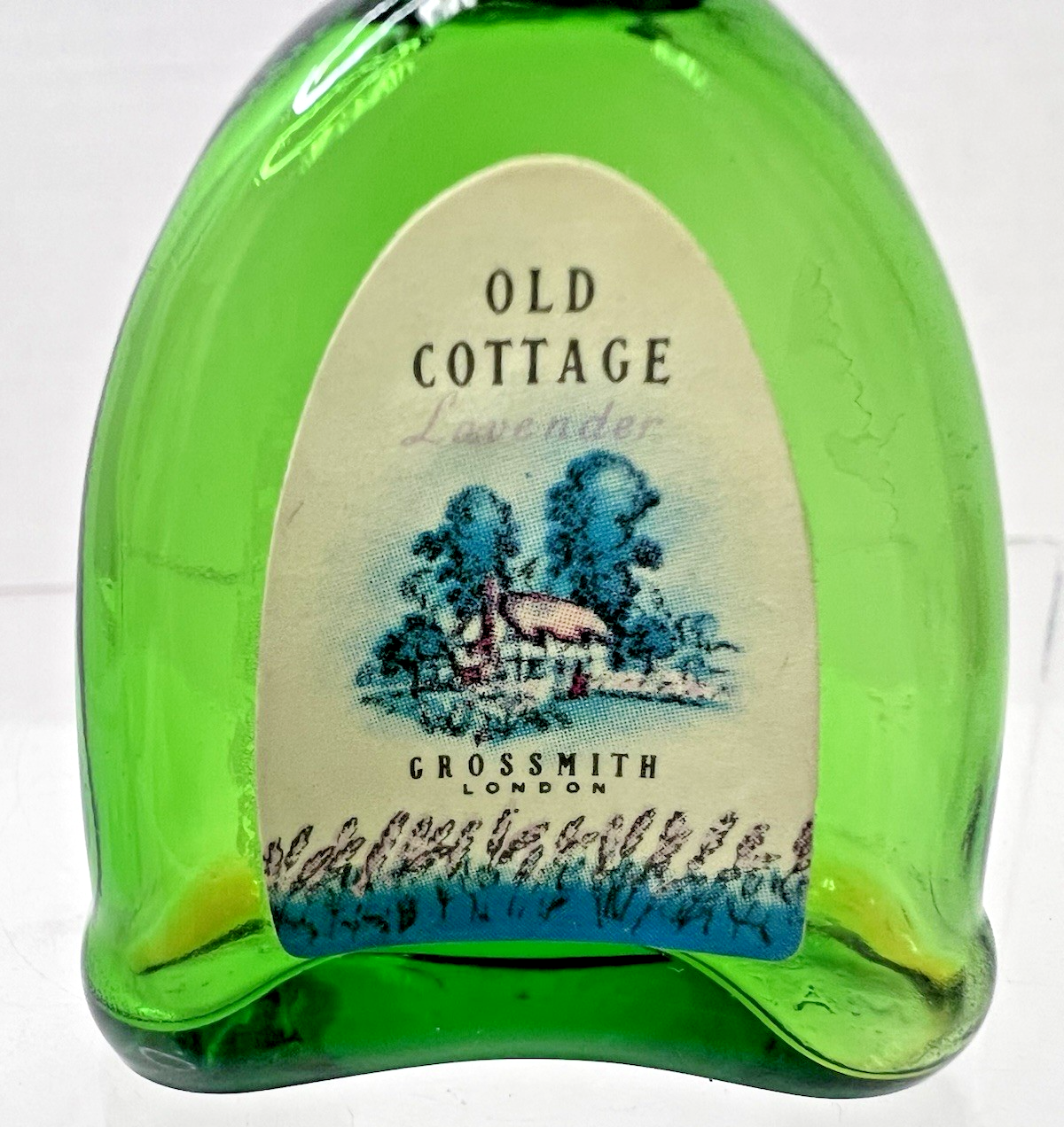 Vintage Old Cottage Lavendar Perfume Scent Bottle England Deep Green Glass 2 5/8 Item image 2