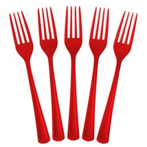 Disposable Red Plastic Forks 100 Pcs - Heavy Duty Red Plastic Disposable... - £23.44 GBP