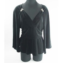 JS Boutique Black Velvet Crystal Jewel Bell Sleeve Evening Formal Blouse L NWOT - £30.16 GBP