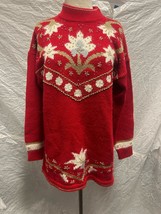 Vintage Dana Scott  Beaded Women Size Large White, Red, Gold, and Silver Sweater - £22.94 GBP