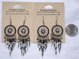 Handmade Beaded Dream-Catcher Wire Earrings Lightweight 1 Pair D2 - £5.53 GBP