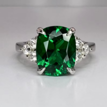 Emerald Engagement Ring, May Birthstone Ring, Elongated Cushion Cut Emerald Ring - £82.27 GBP