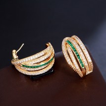 Multiple Geometric Twist Round Green Cubic Zirconia Hoop Earrings for Women Braz - £17.66 GBP