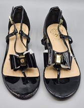 Vince Camuto Harmoni Bow Black Patent Leather T-Strap Sandals Womens Siz... - £29.23 GBP