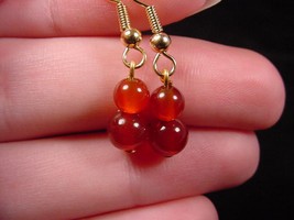 (EE447-d) 4 + 6mm Orange CARNELIAN bead gemstone dangle gold wire hook earrings - £8.30 GBP