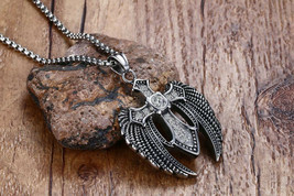 Saint Michael Archangel Wing Gabriel Cross WHITE Crystal Pendant Chain Necklace - £19.17 GBP