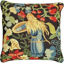 Throw Pillow Needlepoint 18x18 Black Gold Blue Red Gray Yellow Green Down - £239.00 GBP