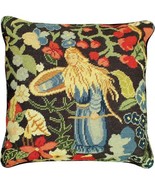 Throw Pillow Needlepoint 18x18 Black Gold Blue Red Gray Yellow Green Down - £235.28 GBP