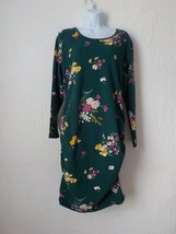 Old Navy Women 1X Green Floral Sheath Dress Ruched Sides Long Sleeve Str... - £11.67 GBP